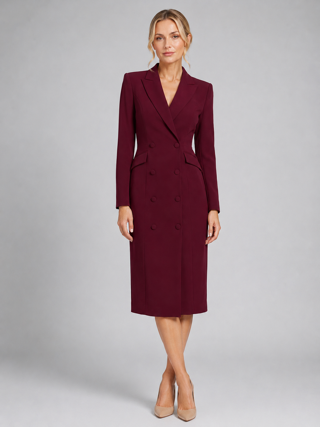 Double Breasted Peak Lapel Blazer Midi Dress 6