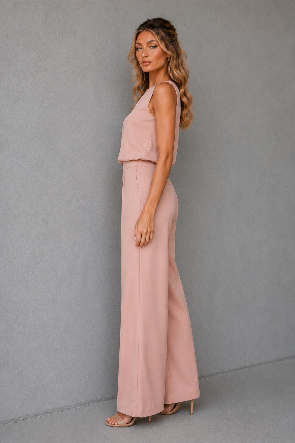 Sleeveless Round Neck Top and Wide Leg Pants Two Piece Set 2