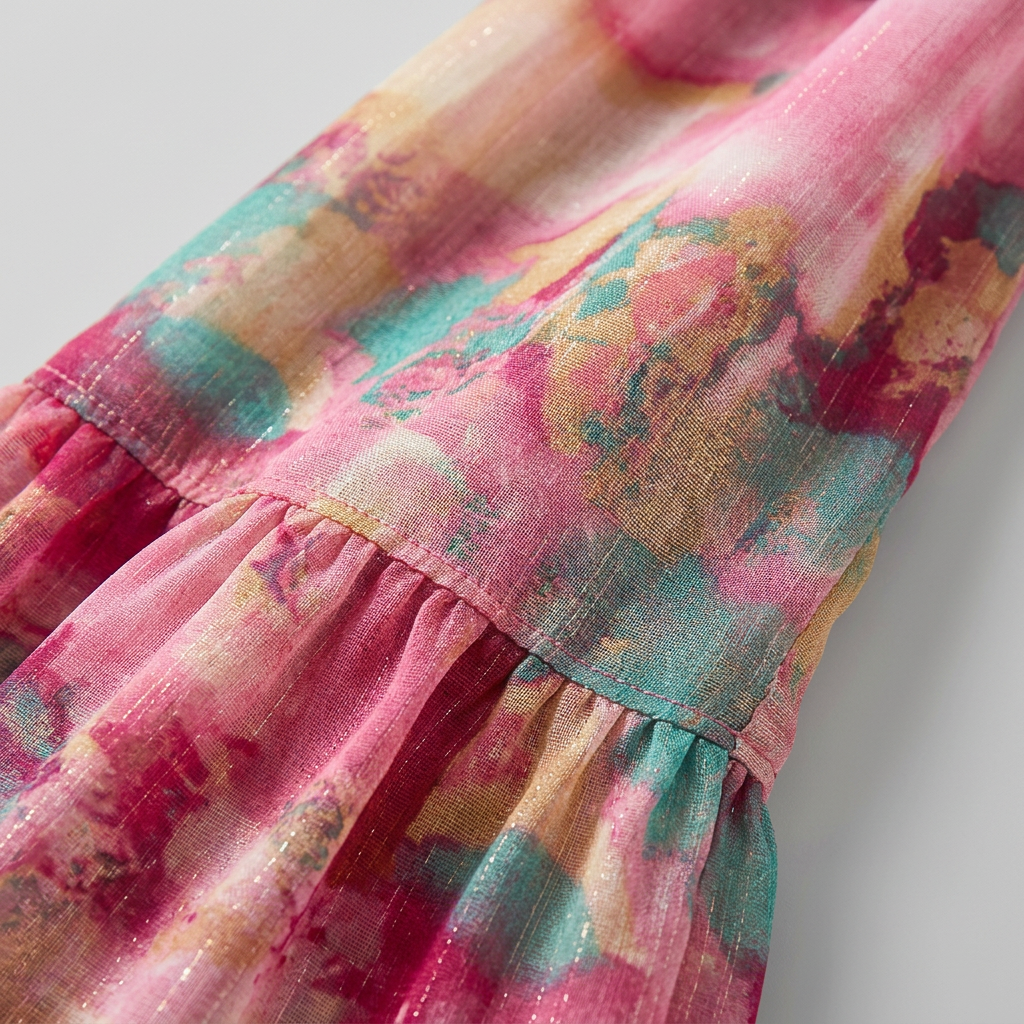 Watercolor Floral Long Sleeve Belted Tiered Wrap Maxi Dress 4
