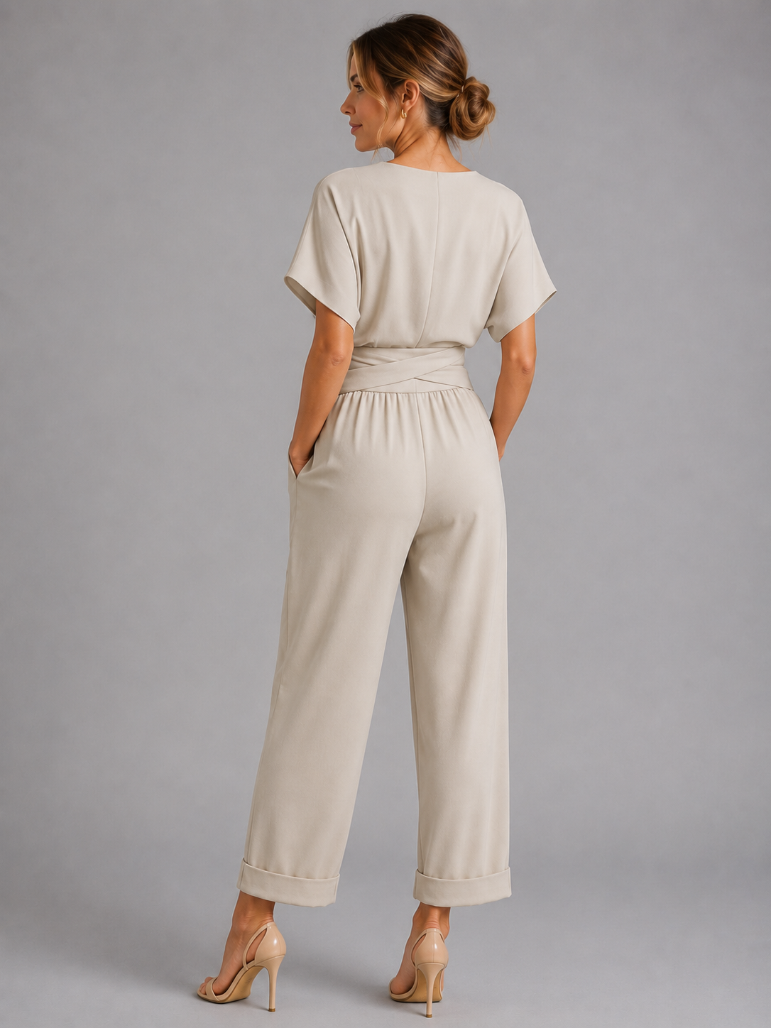 Wrap Front Short Sleeve Tapered Leg Jumpsuit 3