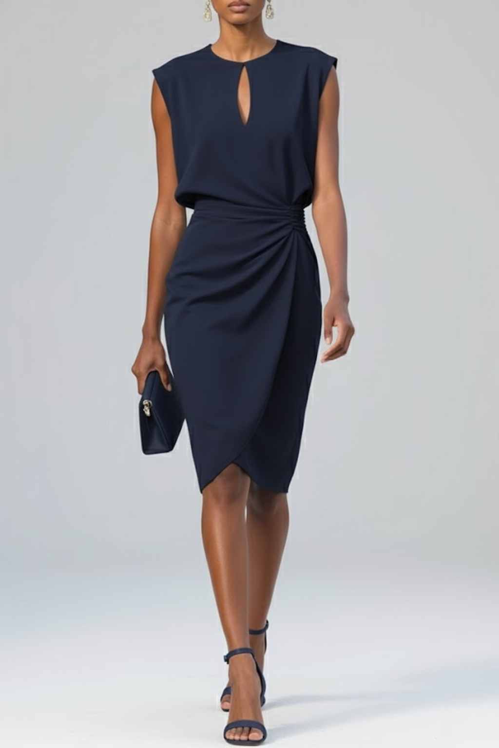 Keyhole Neck Sleeveless Ruched Wrap Midi Dress 6