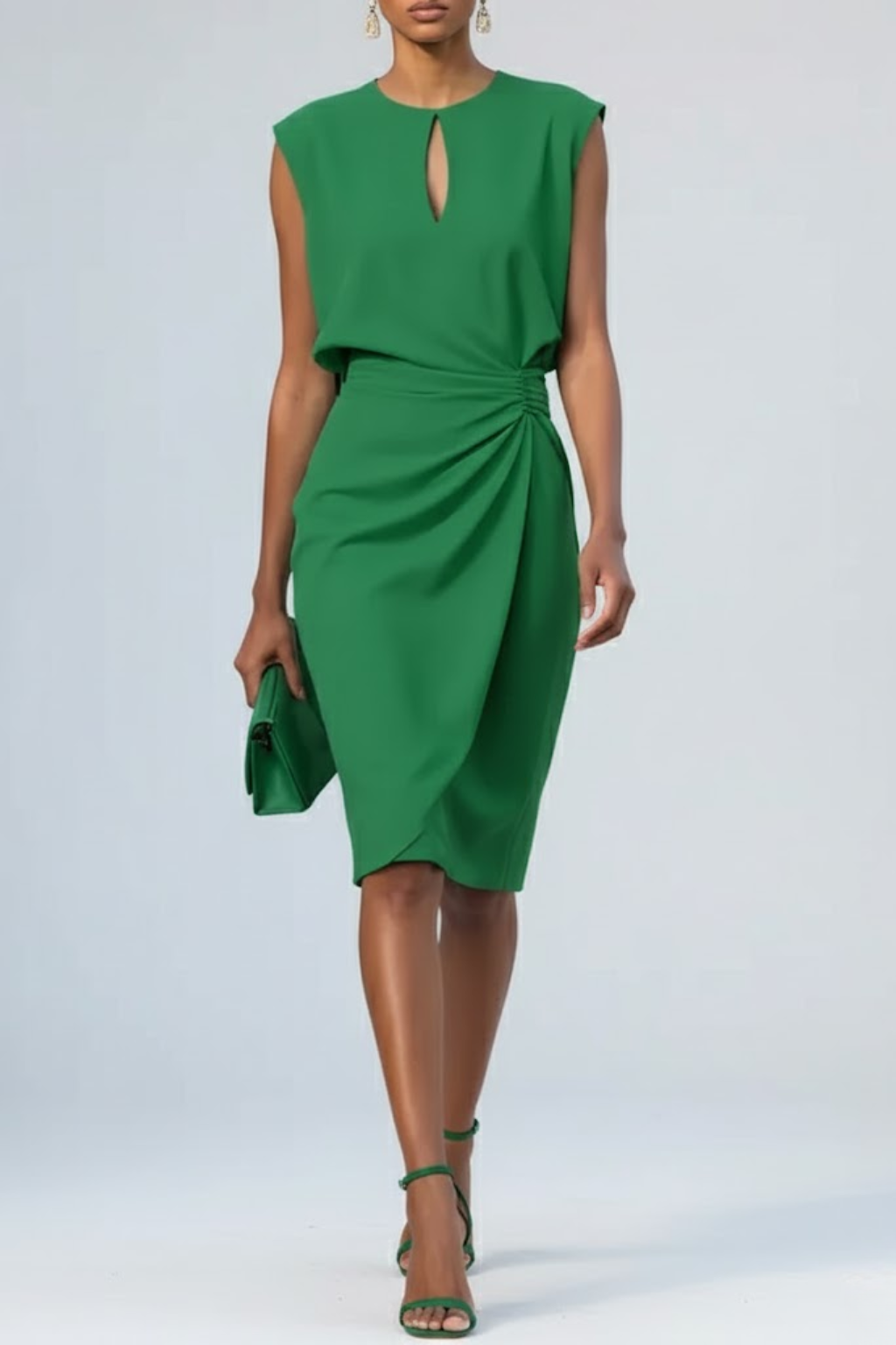 Keyhole Neck Sleeveless Ruched Wrap Midi Dress 9