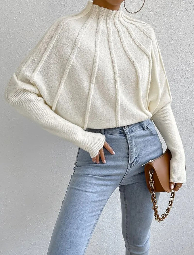 Mock Neck Long Sleeve Pintuck Sweater 3