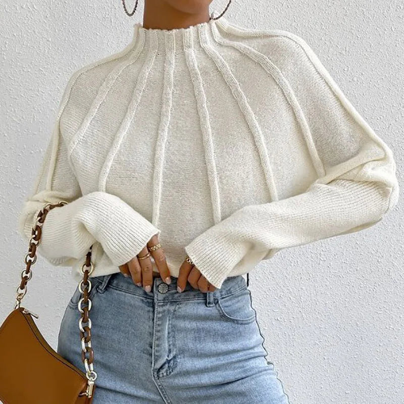 Mock Neck Long Sleeve Pintuck Sweater