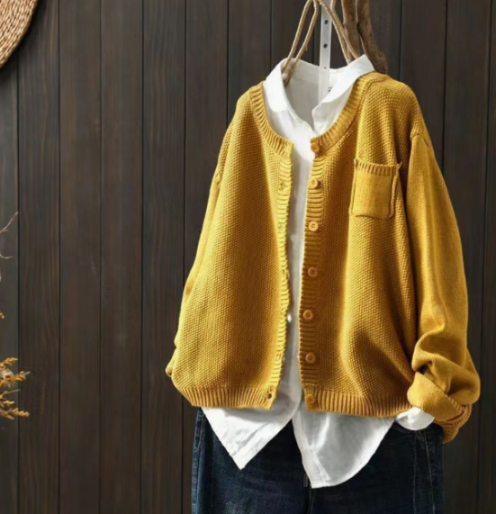 Button Front Patch Pocket Drop Shoulder Knit Cardigan 4