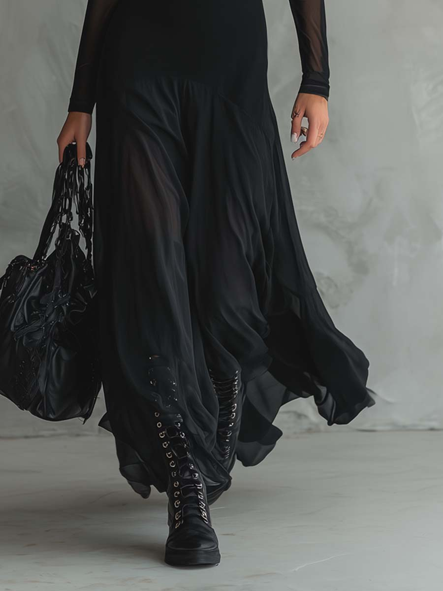 Sheer Mesh Long Sleeve Square Neck Maxi Dress 4