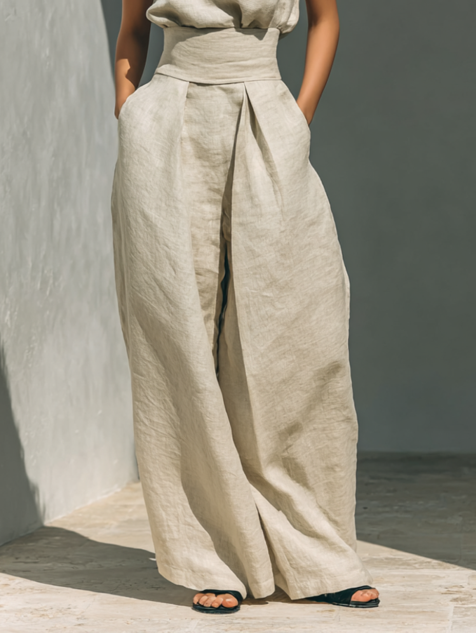 Sleeveless High Neck Top and Wide Leg Pants Two Piece Set 5