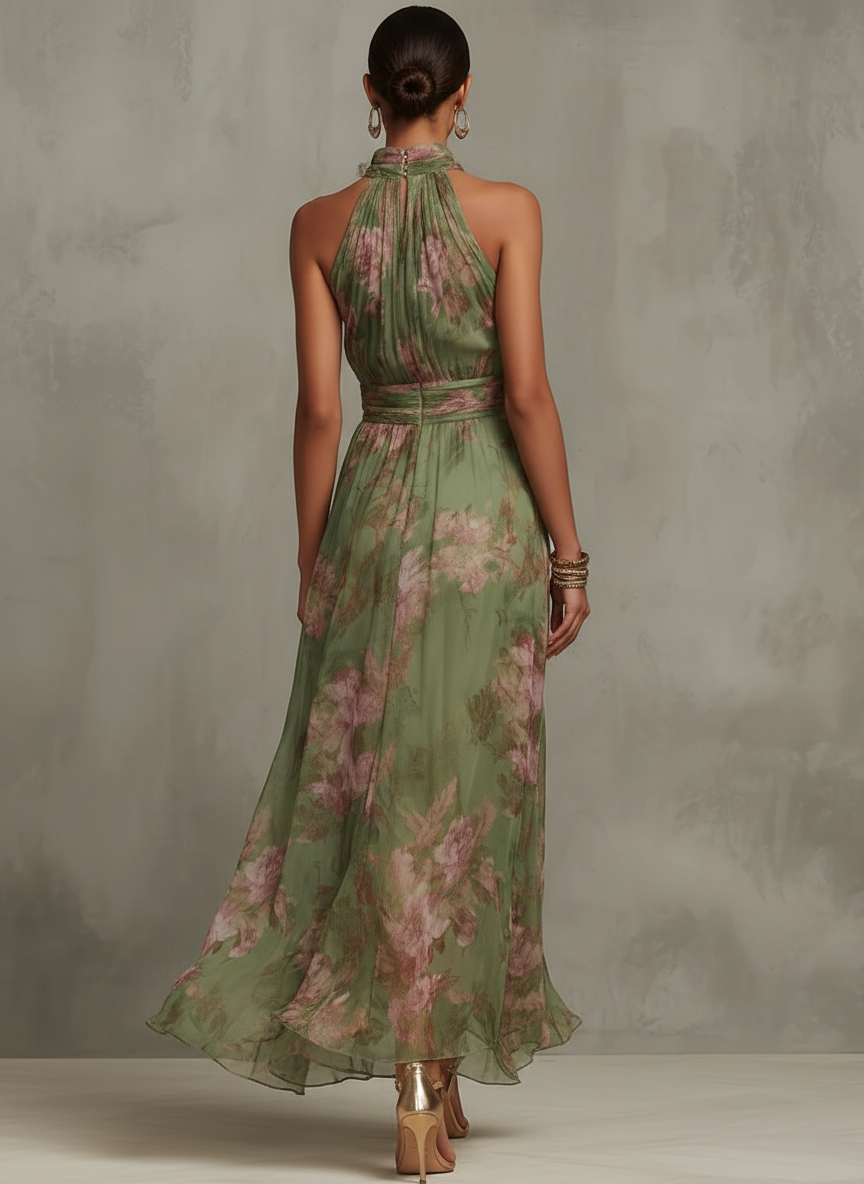 Floral Halter Neck Sleeveless Flowy Maxi Dress 3