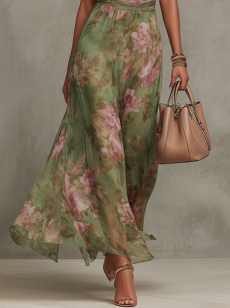 Floral Halter Neck Sleeveless Flowy Maxi Dress 5