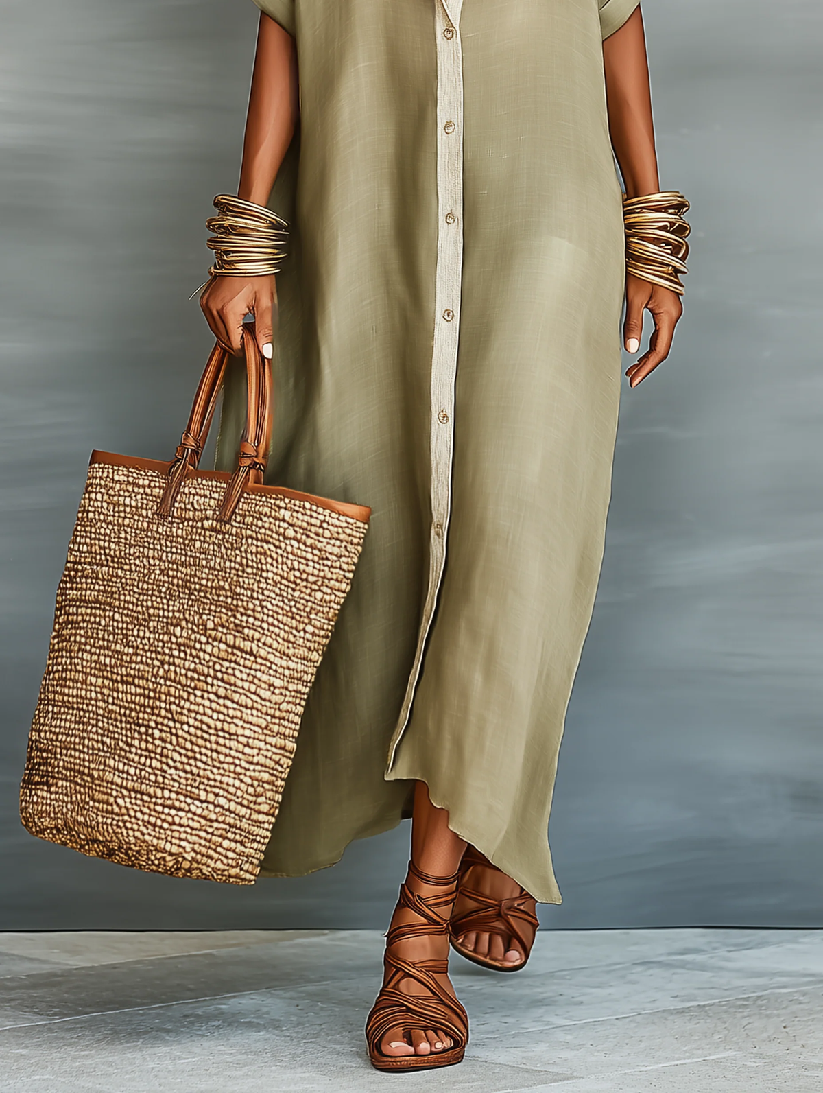 Button Front Collared Long Sleeve Maxi Shirt Dress 4