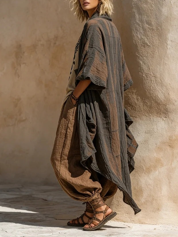 Embroidered Tank Harem Pants and Duster Three Piece Set 4