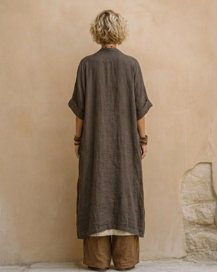 Embroidered Tunic Wide Leg Pants and Duster Three Piece Set 5