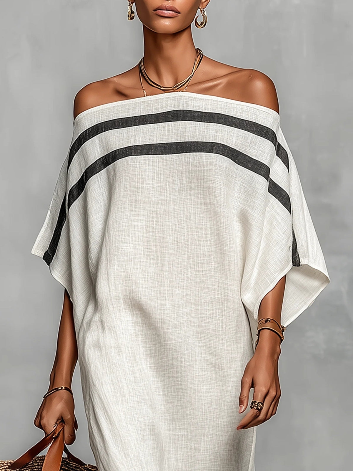 Striped Off Shoulder Batwing Sleeve Oversized Maxi Dress 3