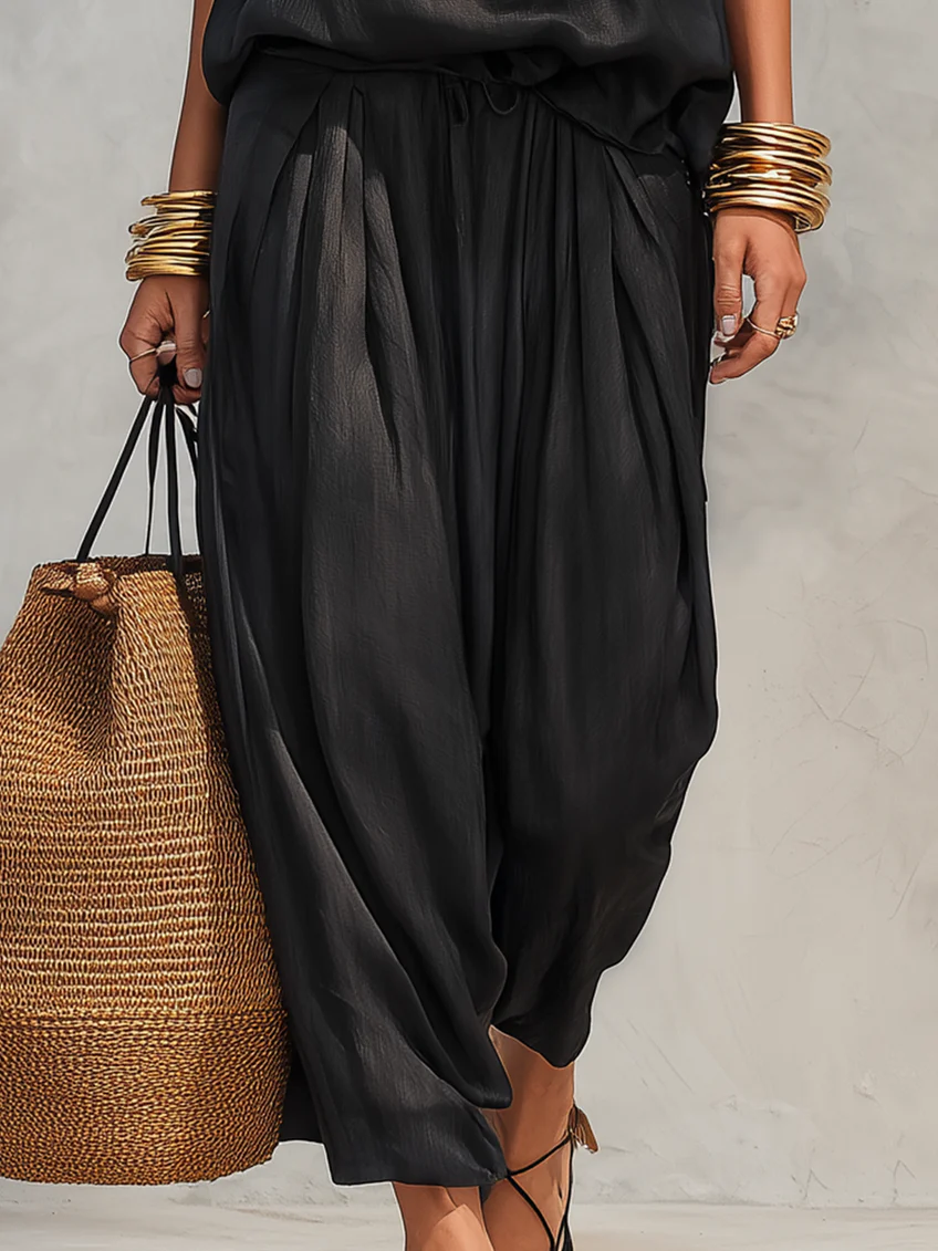 Cowl Neck Sleeveless Draped Satin Look Harem Jumpsuit 5