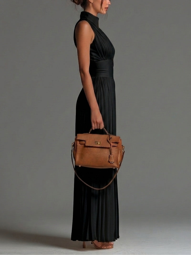 Sleeveless Deep V-Neck Zip Front Pleated Wide Leg Jumpsuit 2