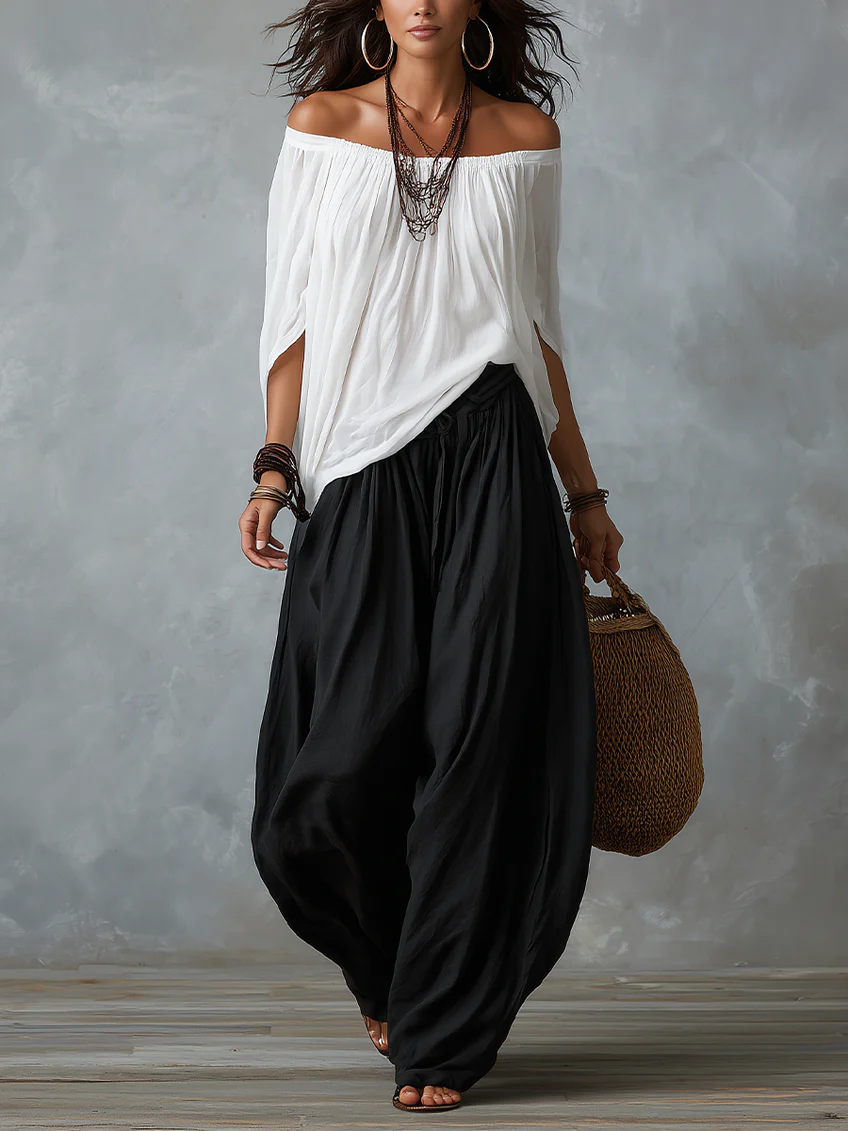 Off Shoulder Top and Harem Pants Two Piece Set