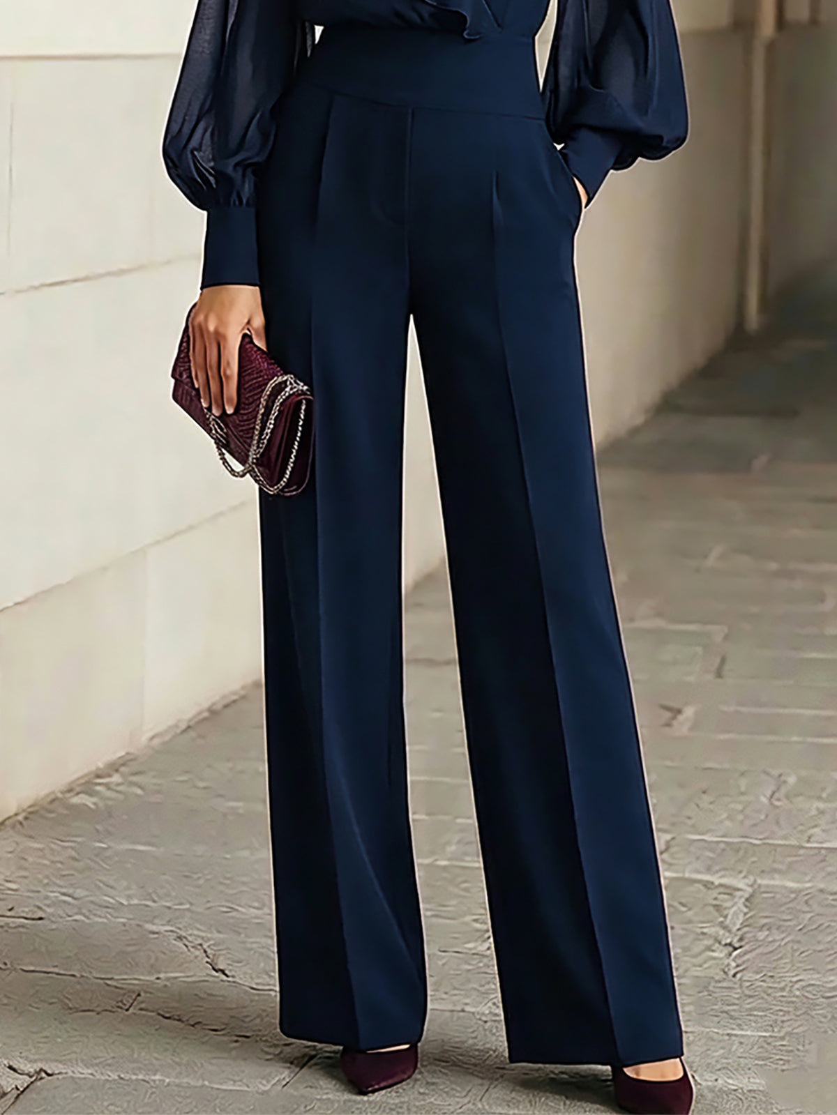 Ruffle V-Neck Long Sleeve Wide Leg Jumpsuit 4