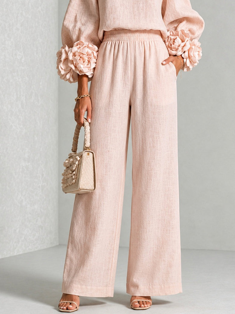 Floral Cuff Long Sleeve Top and Wide Leg Pants Two Piece Set 5