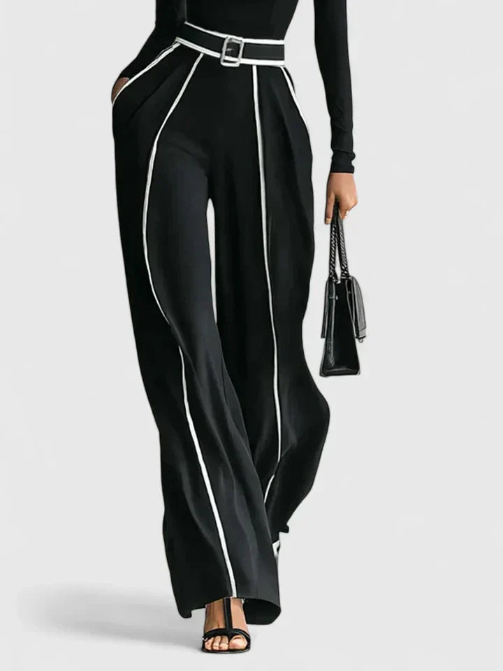 Turtleneck Long Sleeve Contrast Trim Wide Leg Jumpsuit 2