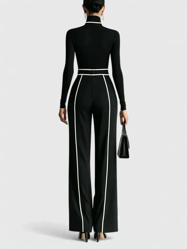 Turtleneck Long Sleeve Contrast Trim Wide Leg Jumpsuit 4