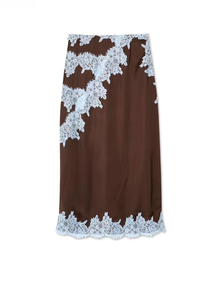 Halter Neck Lace Trim Tie Detail Satin Maxi Dress 10