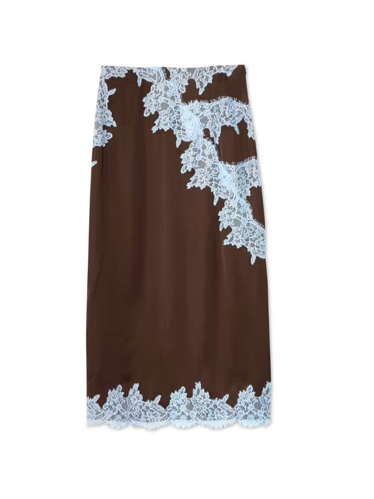 Halter Neck Lace Trim Tie Detail Satin Maxi Dress 9