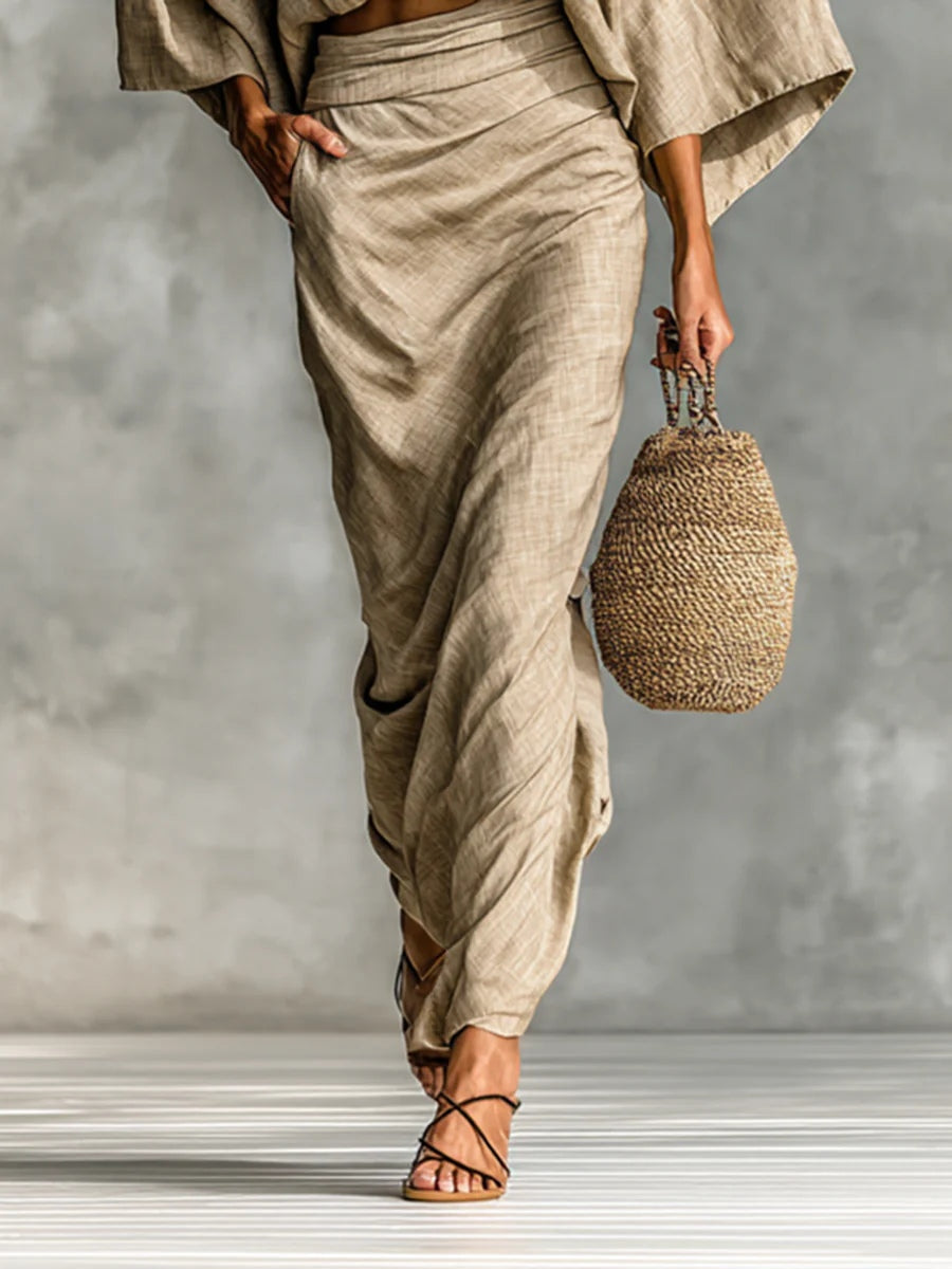 Batwing Top and Ruched Maxi Skirt Two Piece Set 3