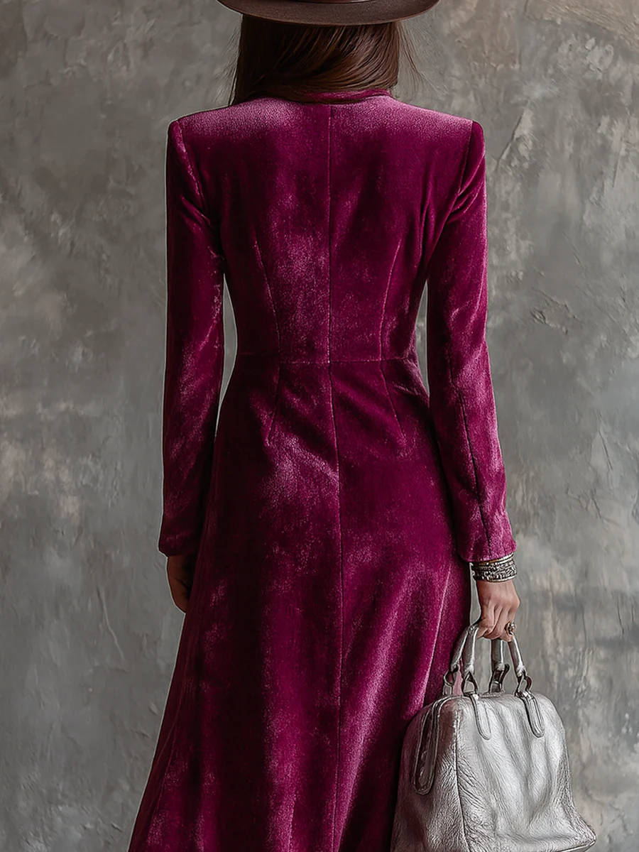 Velvet Double Breasted Peak Lapel Longline Coat 5