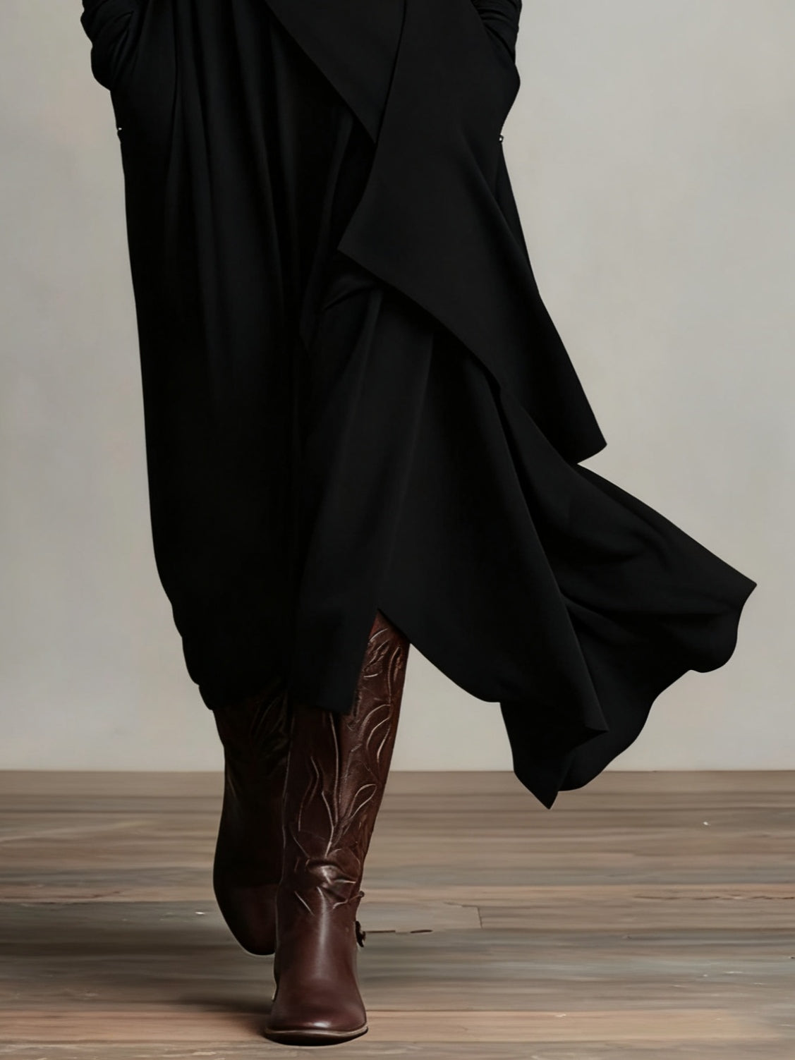 Turtleneck Long Sleeve Draped Ruffle Maxi Dress 9