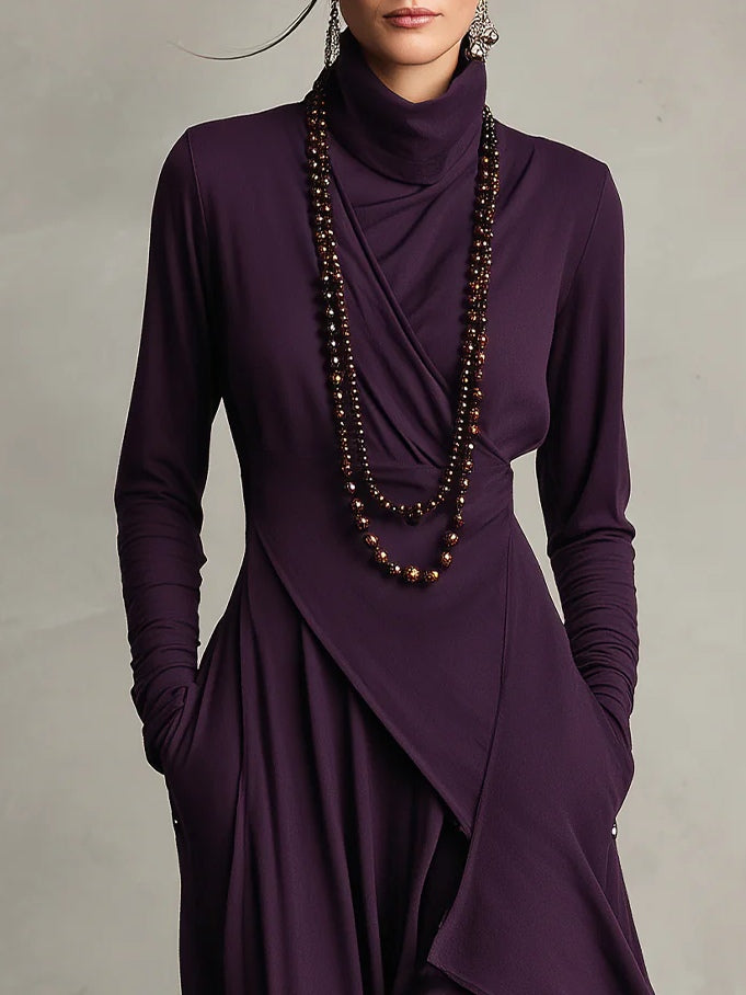 Turtleneck Long Sleeve Draped Ruffle Maxi Dress 5