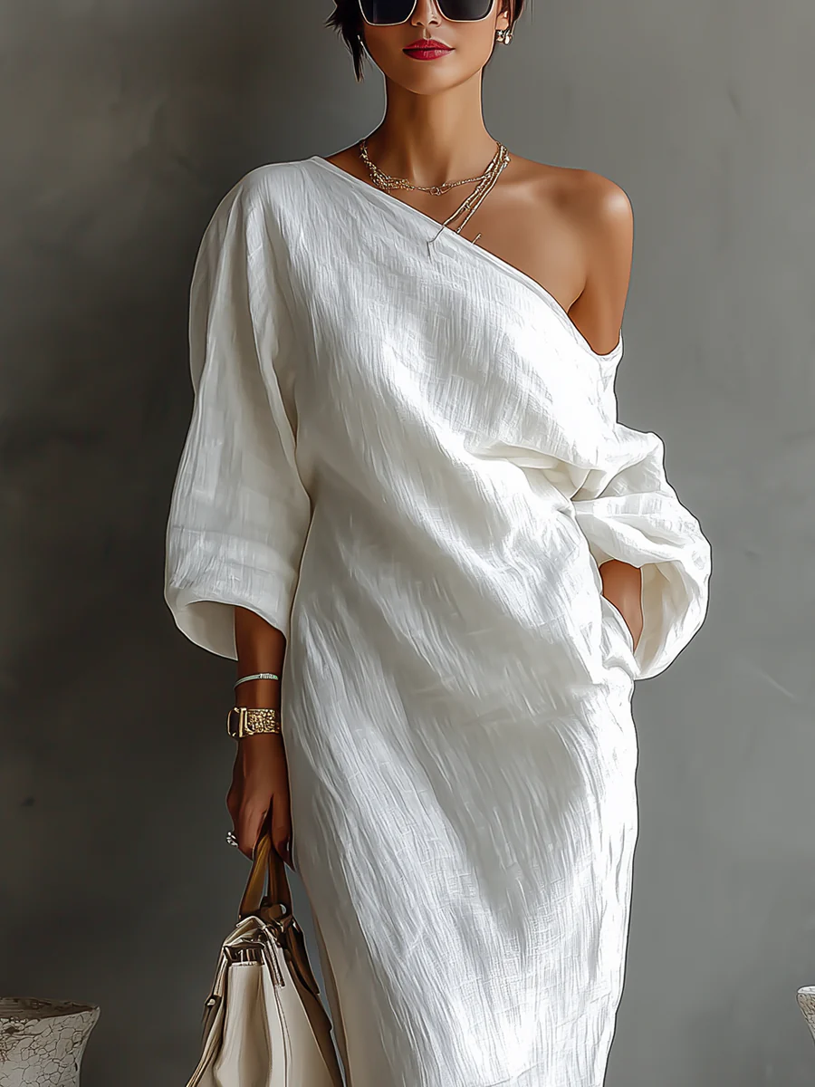 One Shoulder Batwing Sleeve Relaxed Maxi Dress 4