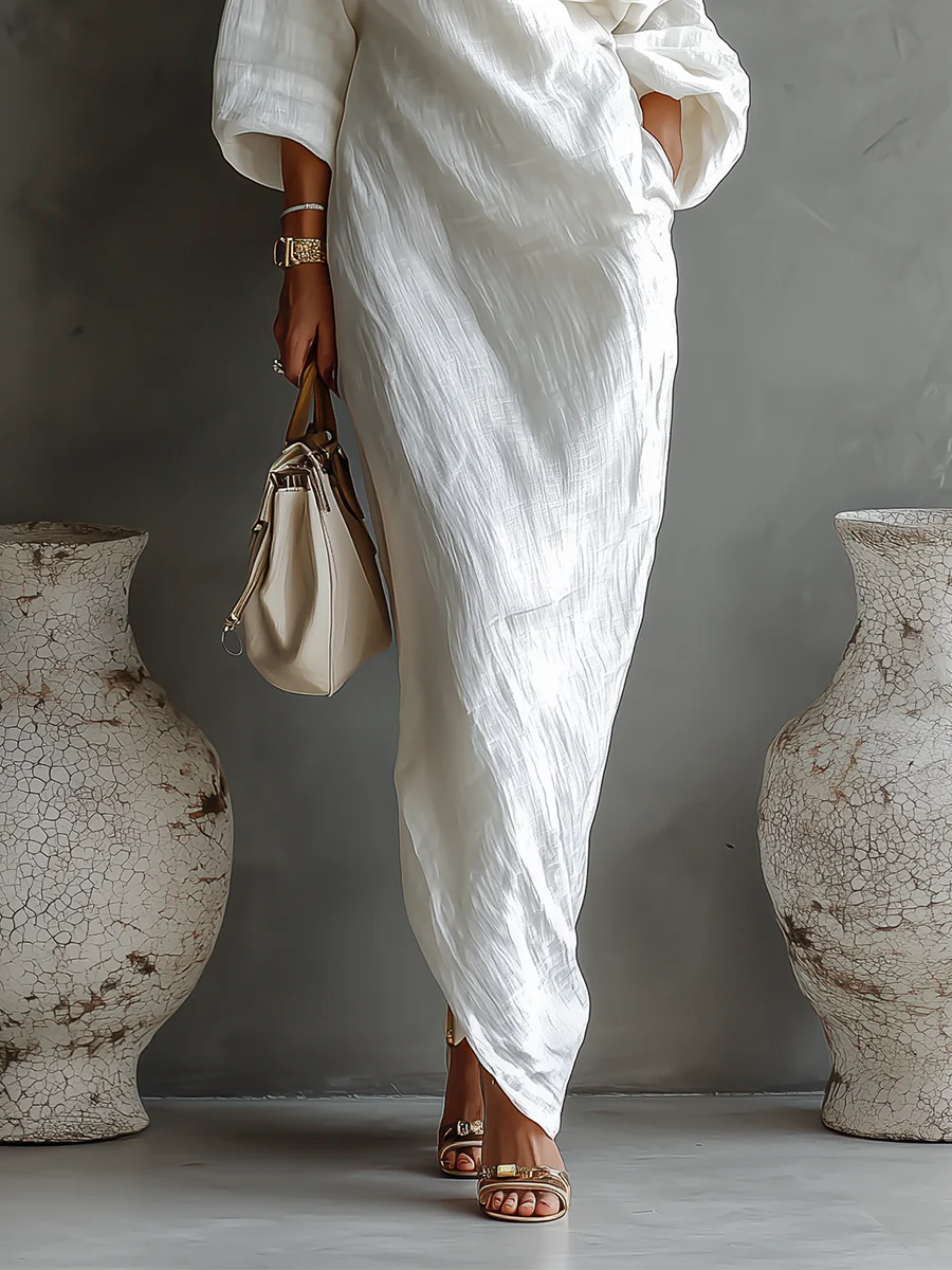 One Shoulder Batwing Sleeve Relaxed Maxi Dress 5