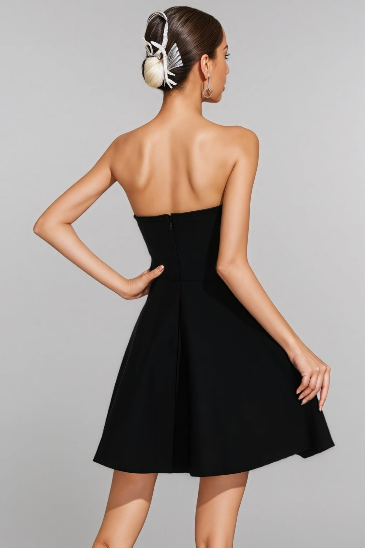 Rhinestone Trim Studded Strapless Fit and Flare A-Line Mini Dress - View 6