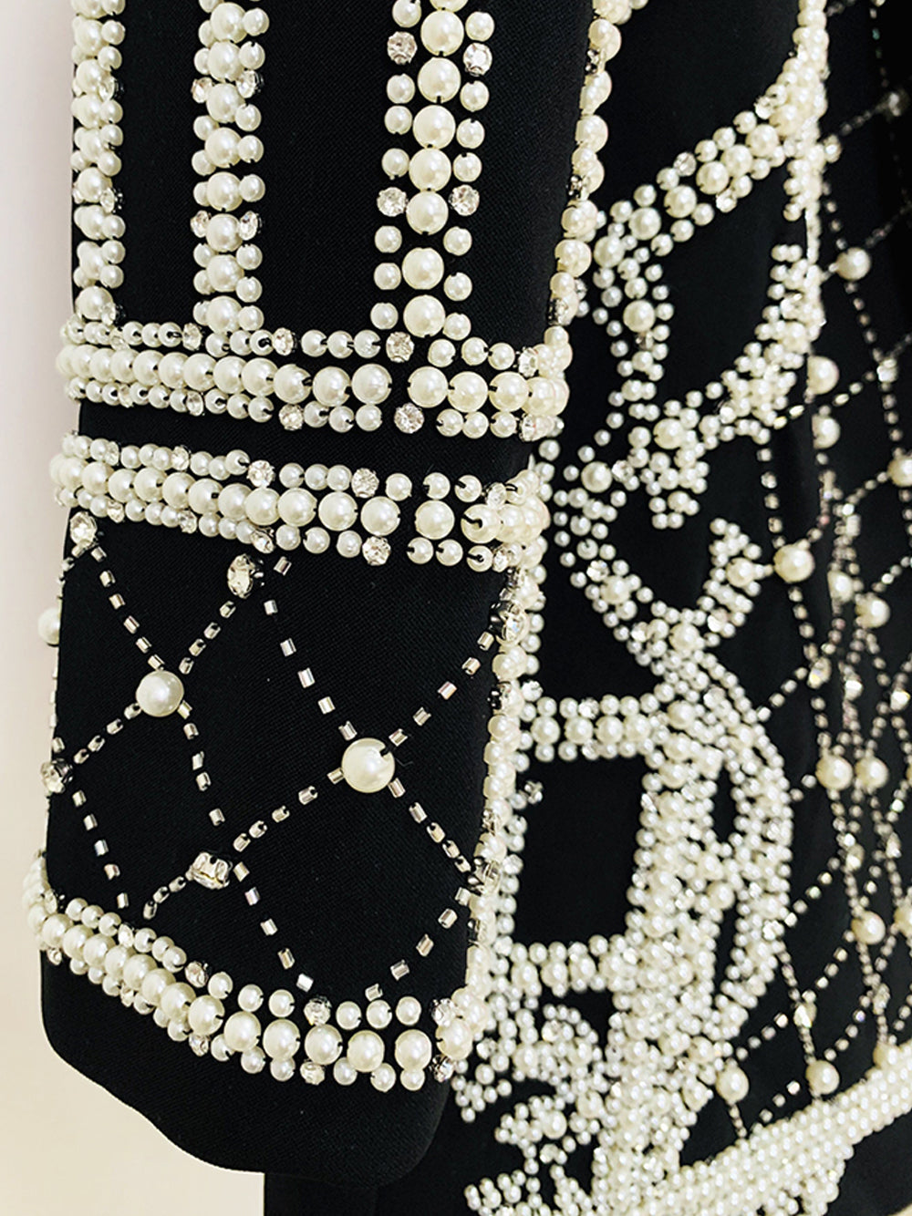 Pearl Beaded Rhinestone Grid Long Sleeve Deep V Blazer Mini Dress - View 10