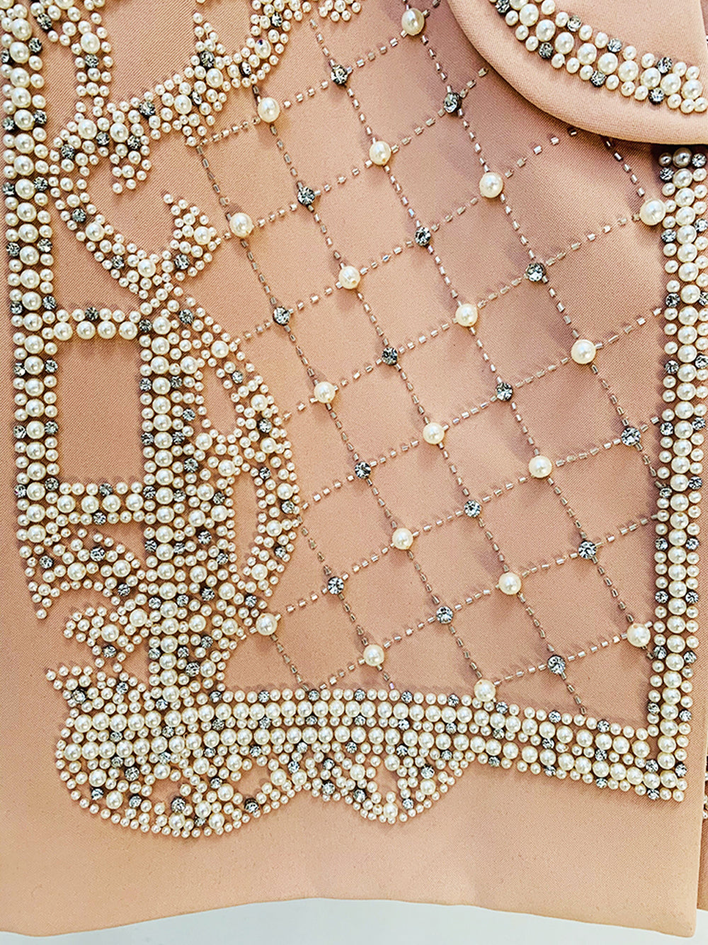 Pearl Rhinestone Beaded Deep V-Neck Long Sleeve Blazer Mini Dress - View 15
