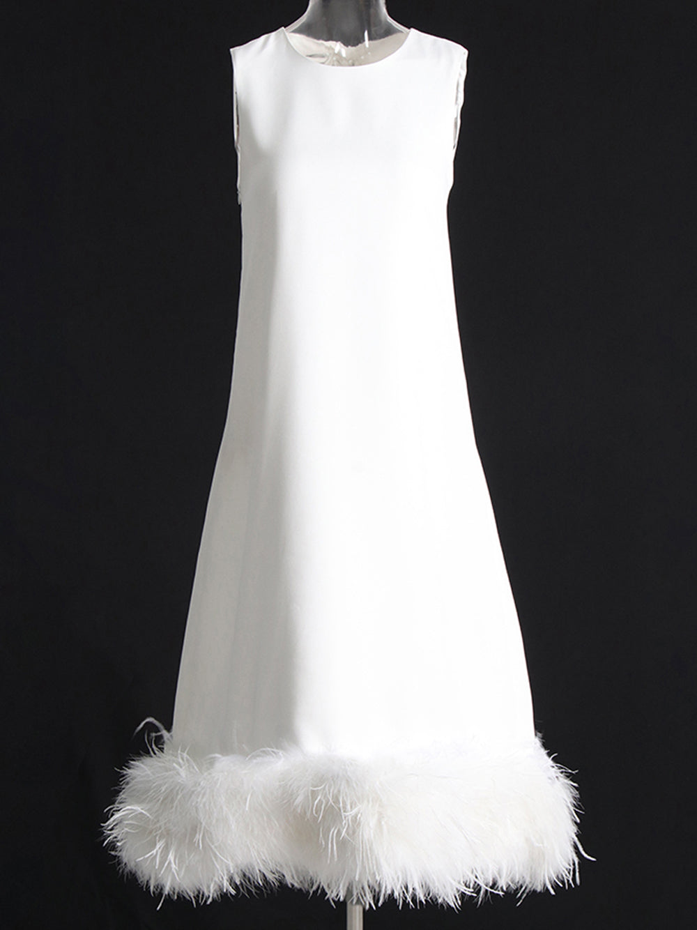Sleeveless Crew Neck Feather Trim Midi Dress - View 4