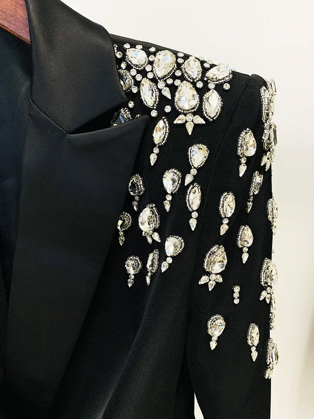 Beaded Double Breasted Satin Lapel Long Sleeve Blazer Mini Dress - View 11