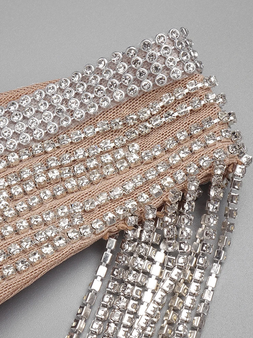 Rhinestone Deep V-Neck Sleeveless Long Fringe Bodycon Mini Dress - View 3
