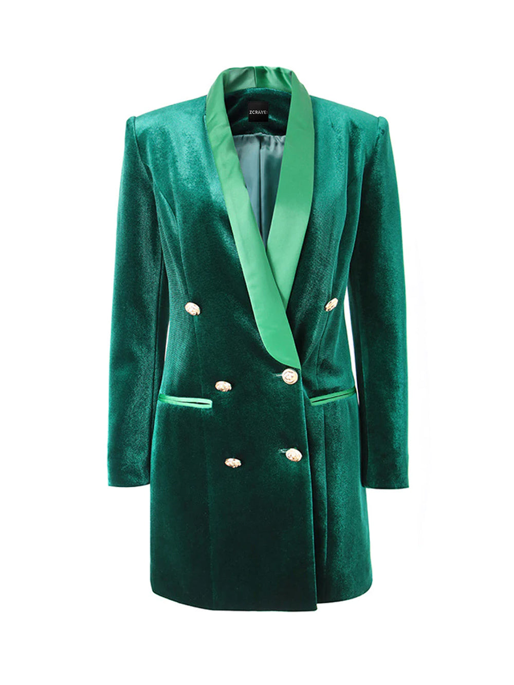 Velvet Satin Lapel Double Breasted Deep V-Neck Blazer Mini Dress - View 5