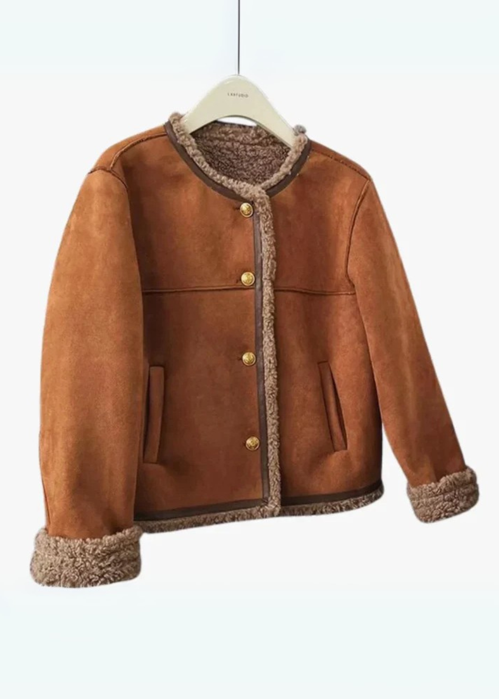 Faux Suede Shearling Lined Button Front Jacket 8
