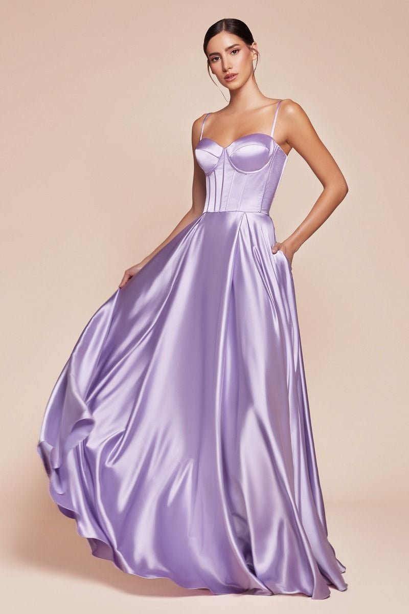 Satin Sweetheart Spaghetti Strap Corset High Split A-Line Maxi Dress - View 3