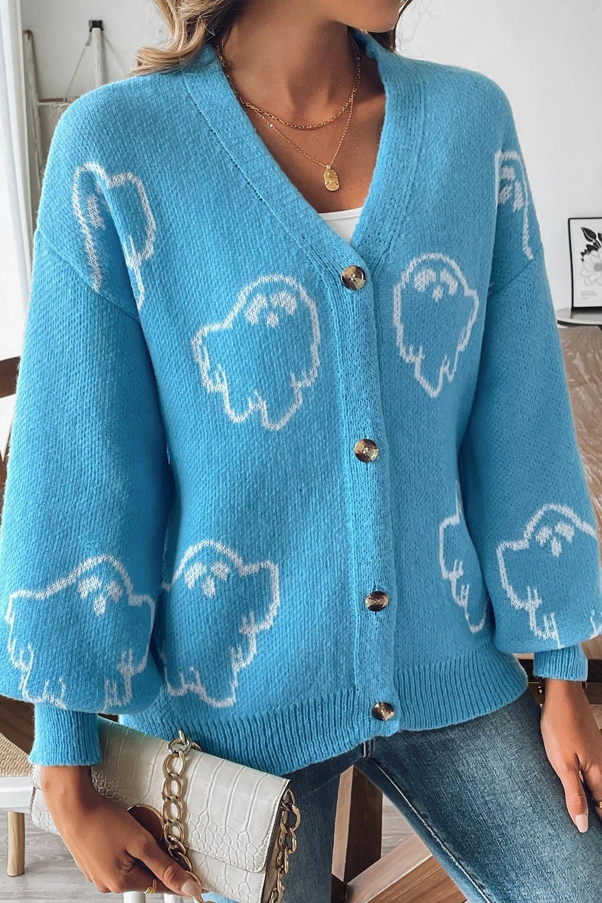 Jacquard Button Cardigan