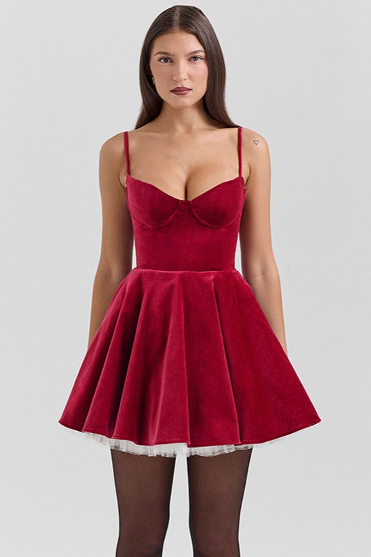 Velvet Corset Sweetheart Spaghetti Strap Tulle Layer Mini Dress - View 3