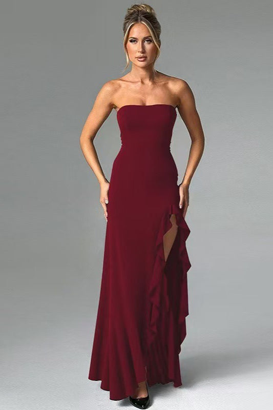Strapless Ruffle High Slit High Low Maxi Dress - View 2