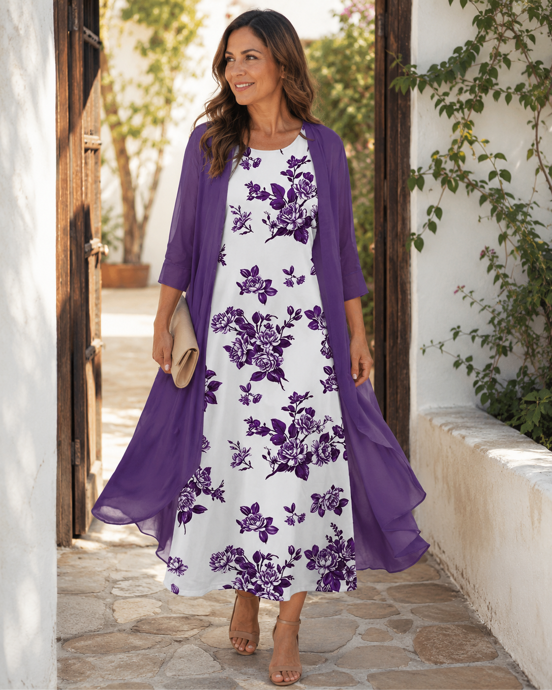 Floral Sleeveless Dress and Sheer Duster Two Piece Set 5