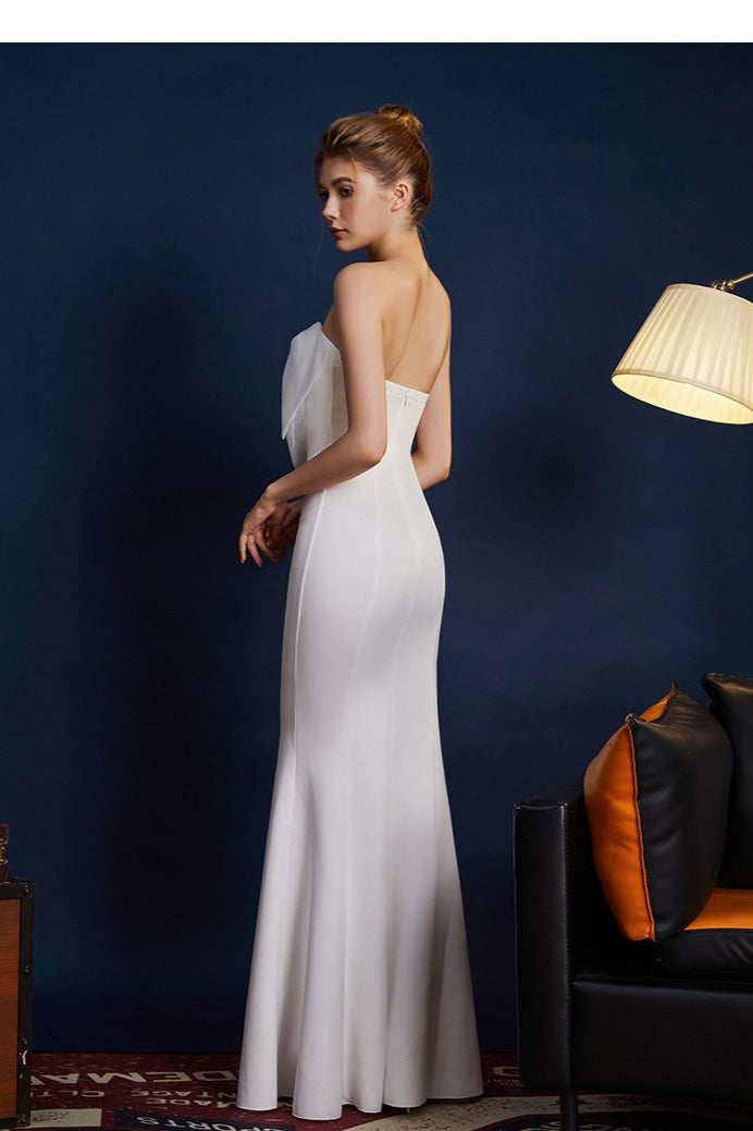 Strapless Organza Bow Bustier Mermaid Gown - View 6