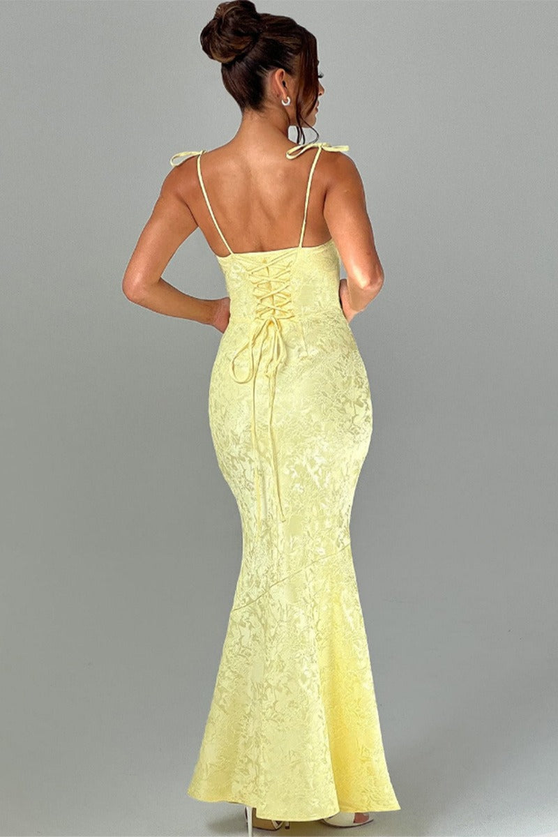 Jacquard Square Neck Backless Mermaid Maxi Dress - View 3