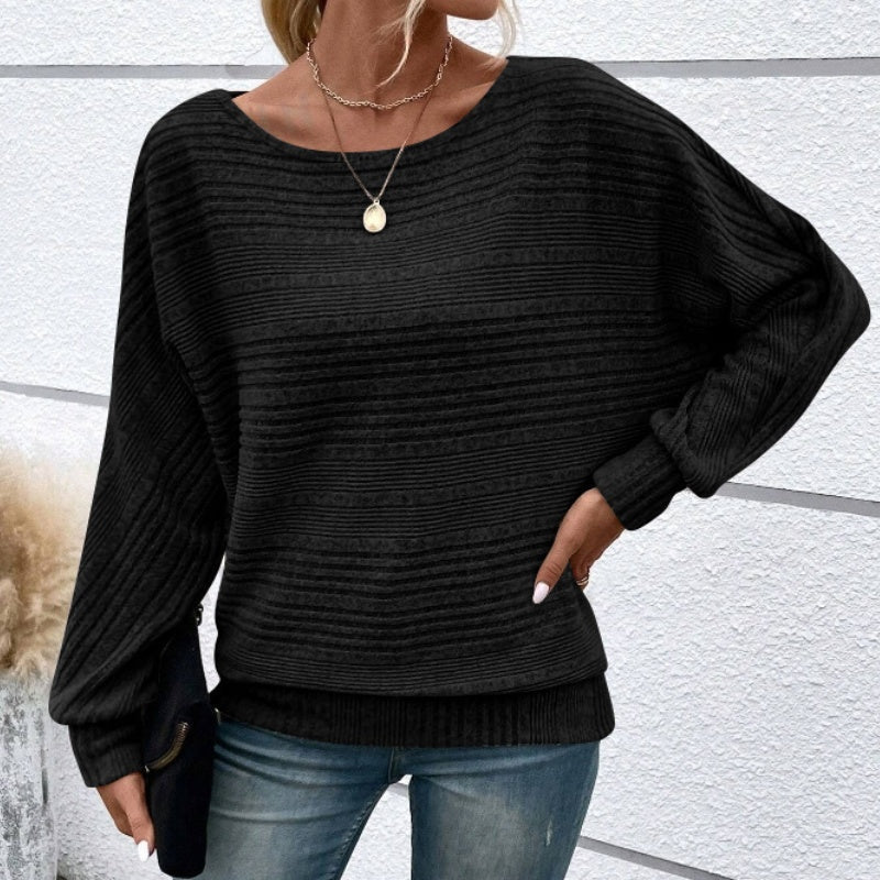 Striped Boat Neck Batwing Long Sleeve Knit Top 4