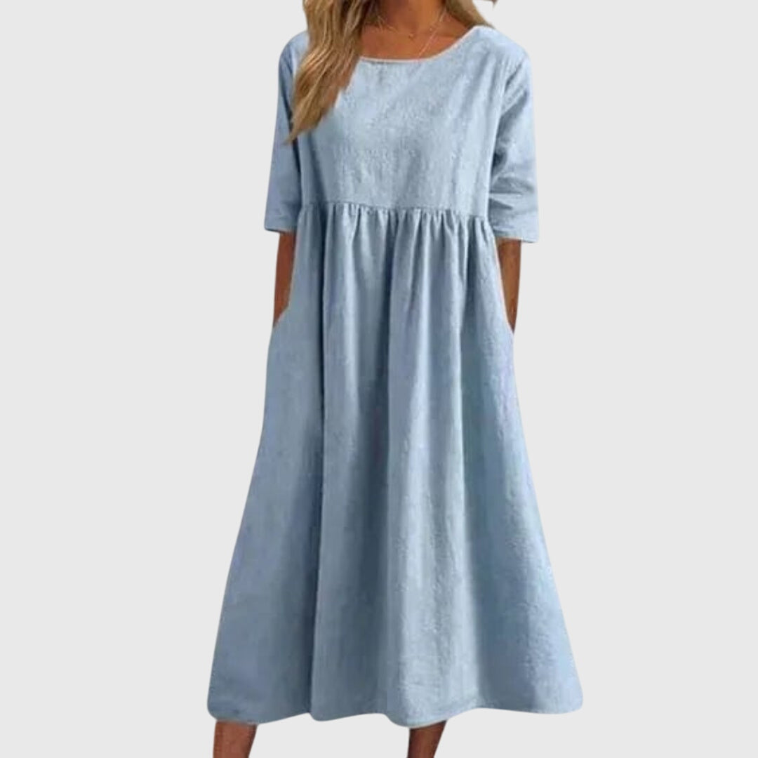 Round Neck Short Sleeve Tiered Midi Dress 2