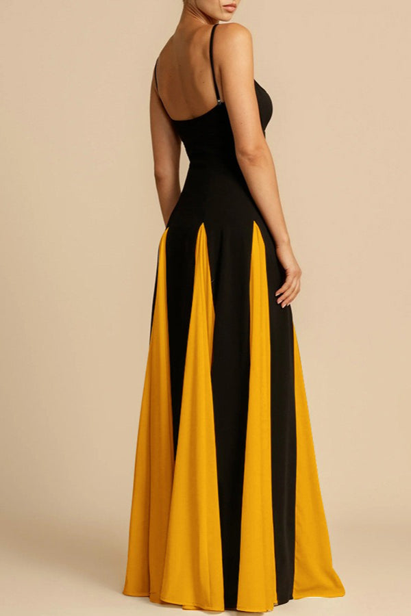 Spaghetti Strap Sweetheart Panelled Fit and Flare Maxi Gown - View 8